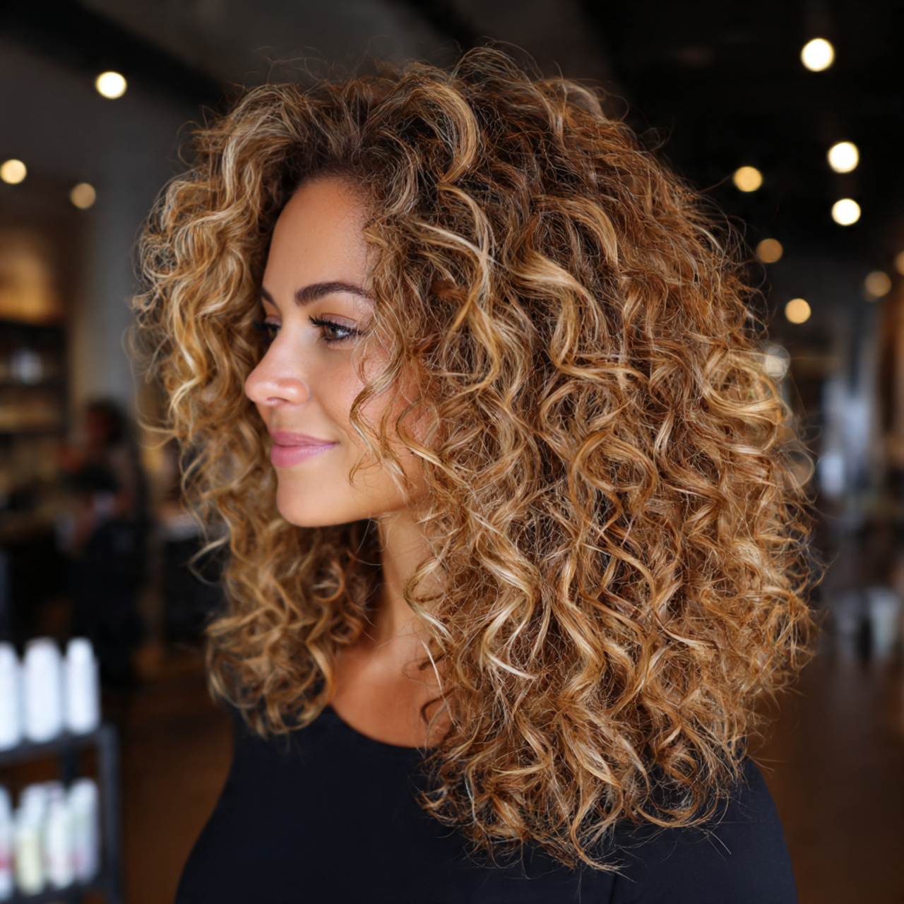 Stunning Honey Blonde Highlights Ideas to Elevate Your Style 5 curly hair styled with honey blonde highlights