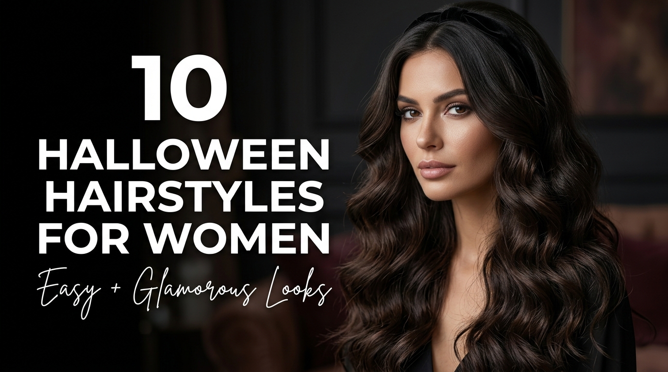10 Halloween hairstyles for women featuring glamorous waves and a sophisticated gothic-inspired look.
