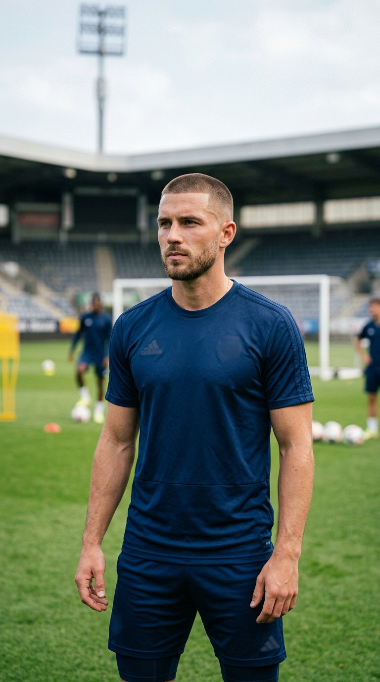 David Beckham-inspired classic buzz cut for athletic footballers and men.