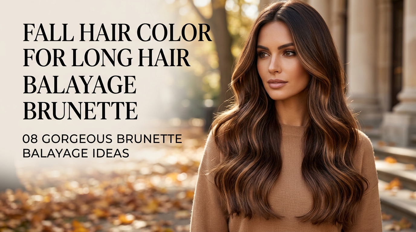 Fall hair color for long hair balayage brunette featuring 8 warm caramel, chestnut, mocha, honey, cinnamon, copper, chocolate, and toffee balayage ideas.