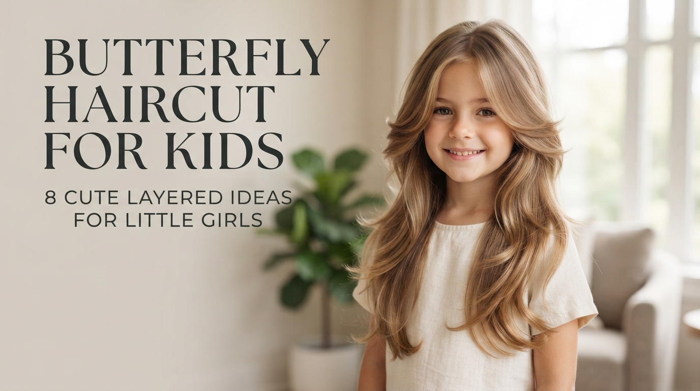 8 Cute Butterfly Haircut Ideas for Kids 12 Butterfly haircut for kids featuring soft face-framing layers, long layered styles, toddler cuts, shoulder-length options, and wavy butterfly haircuts for little girls.