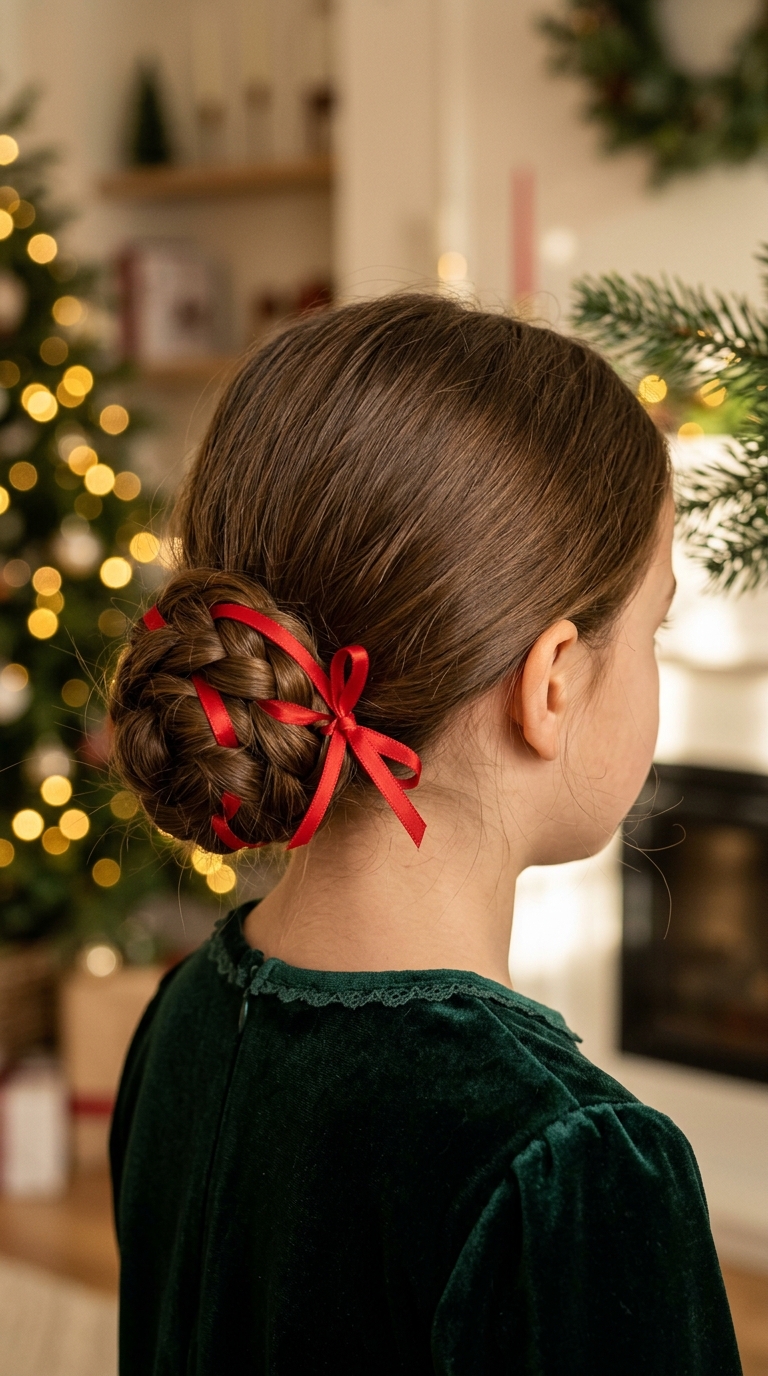 10 Christmas Hairstyles for Kids That Are Easy and Cute 6 Pin a Low Braided Bun for Dressy Dinners