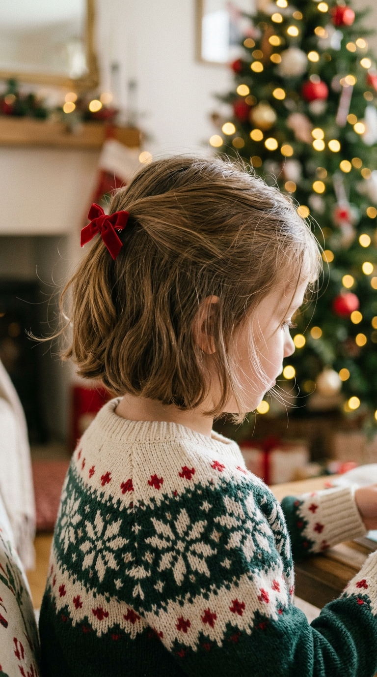 10 Christmas Hairstyles for Kids That Are Easy and Cute 5 Clip a Loose Half Up Bow on Short Hair