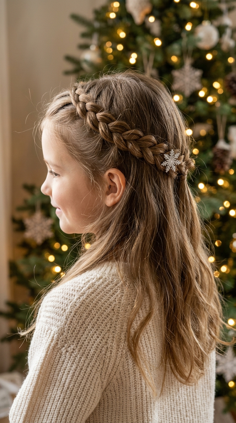 10 Christmas Hairstyles for Kids That Are Easy and Cute 4 Braid a Snowflake Crown Across the Top of the Head