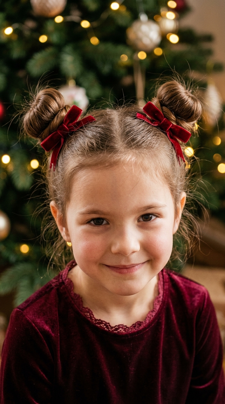 10 Christmas Hairstyles for Kids That Are Easy and Cute 3 Small Velvet Bows