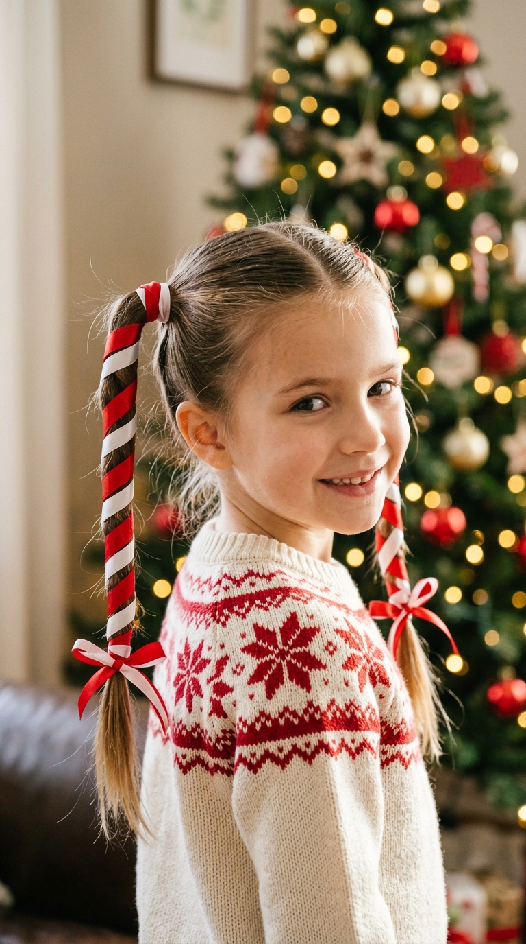 10 Christmas Hairstyles for Kids That Are Easy and Cute 2 Candy Cane Look