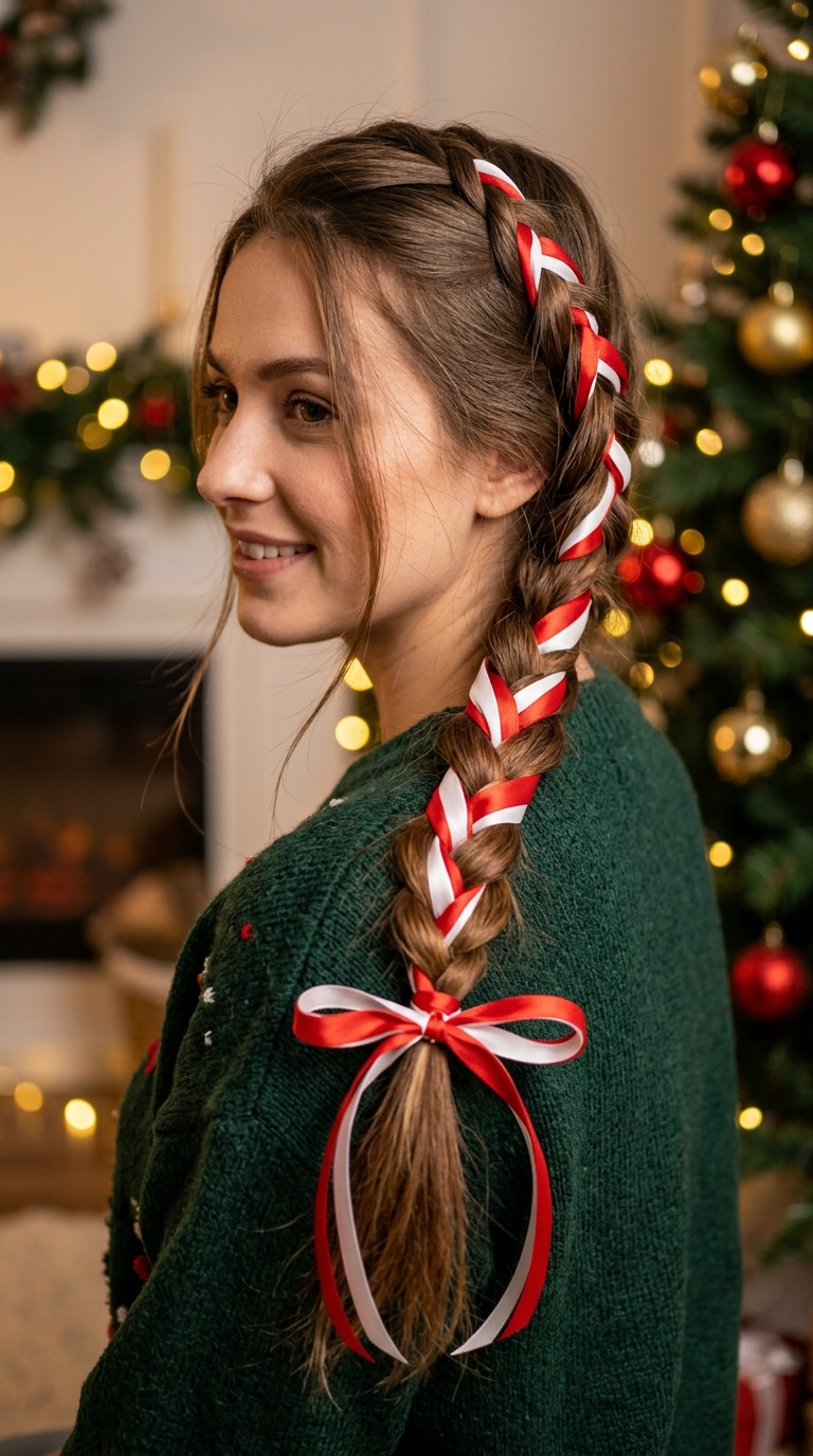10 Christmas Braids to Try This Season (Easy to Fancy) 11 Candy Cane Ribbon Braid
