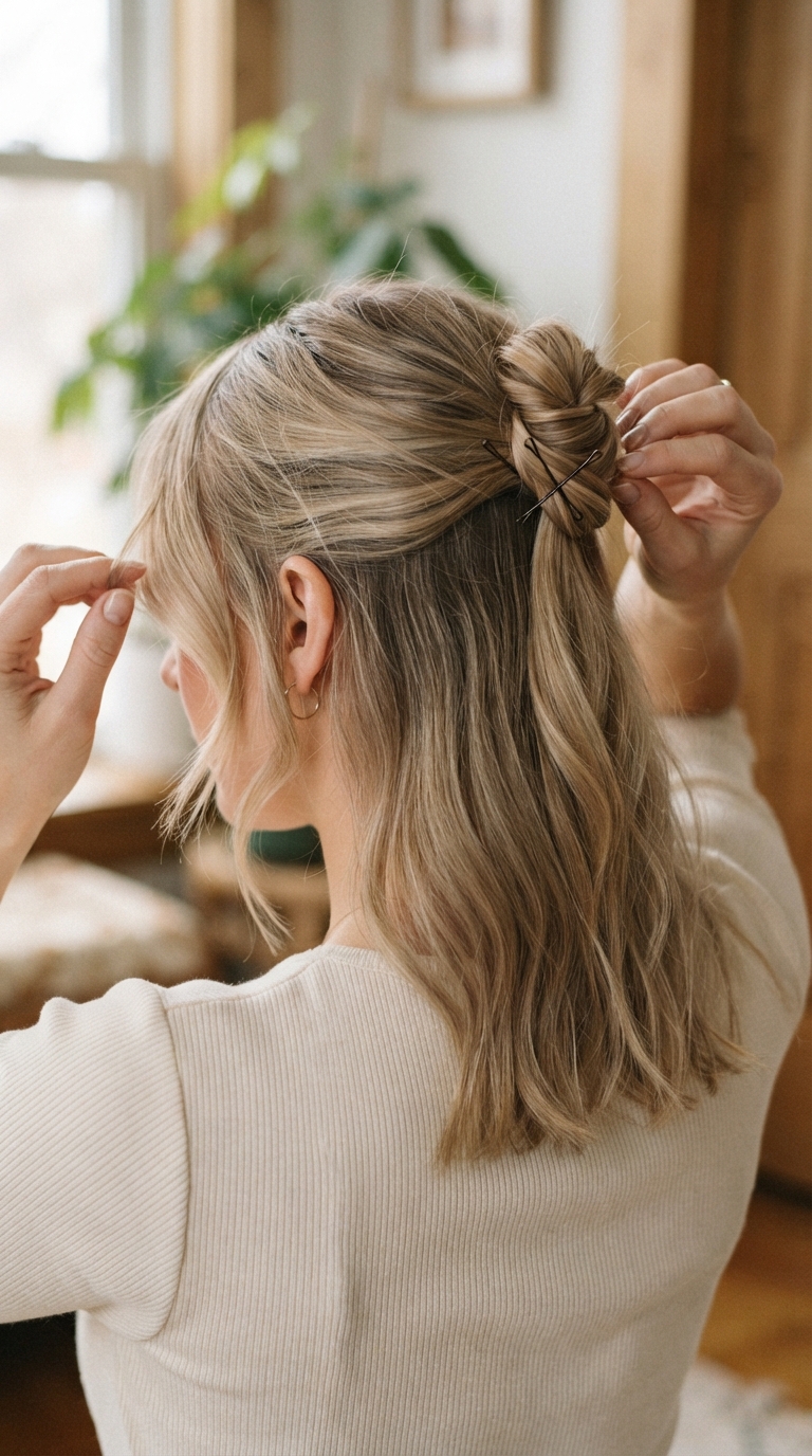 How to Style Shoulder Length Hair in 5 Different Ways 3 Half Up Knot