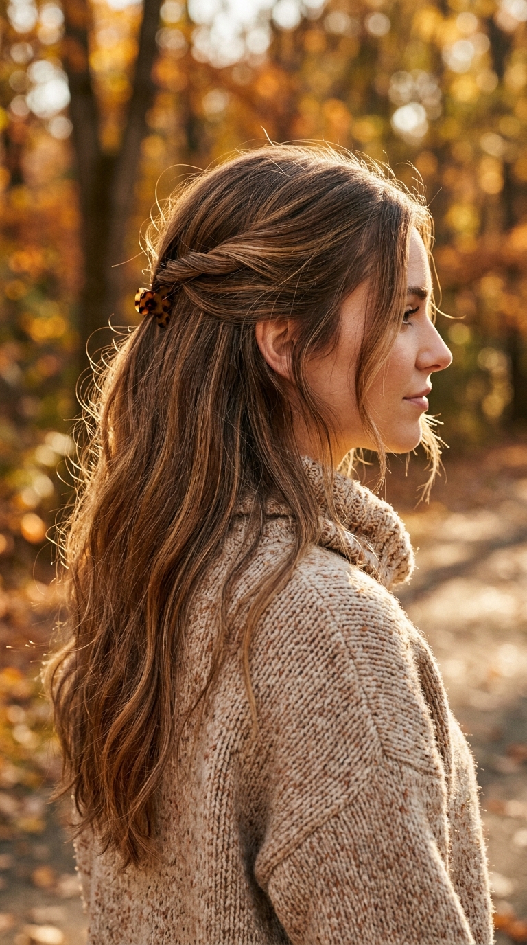 10 Fall Long Hair Ideas That Add Shape, Shine, and Warmth 7 Half Up Twist