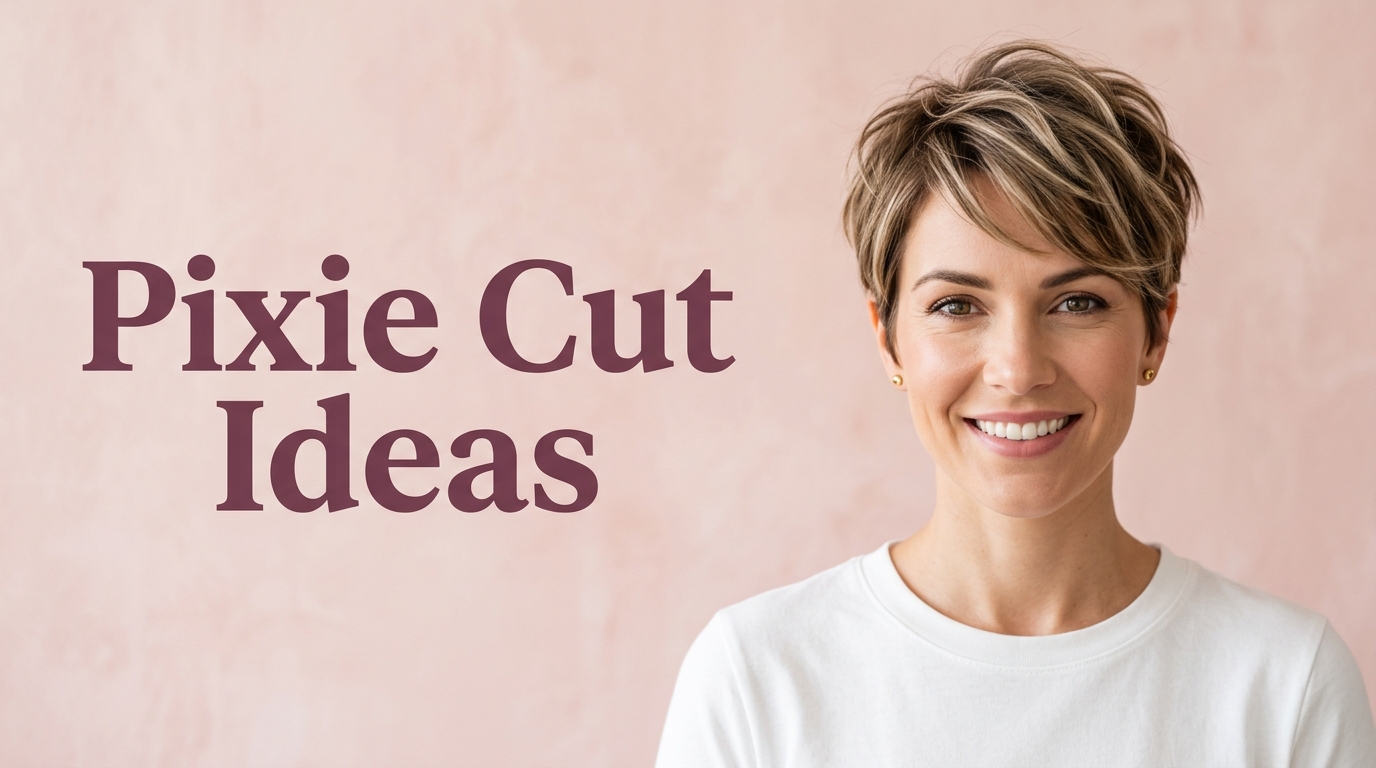 10 Pixie Cut Ideas for Every Hair Type and Personality 14 Woman with a stylish textured pixie cut next to the text Pixie Cut Ideas