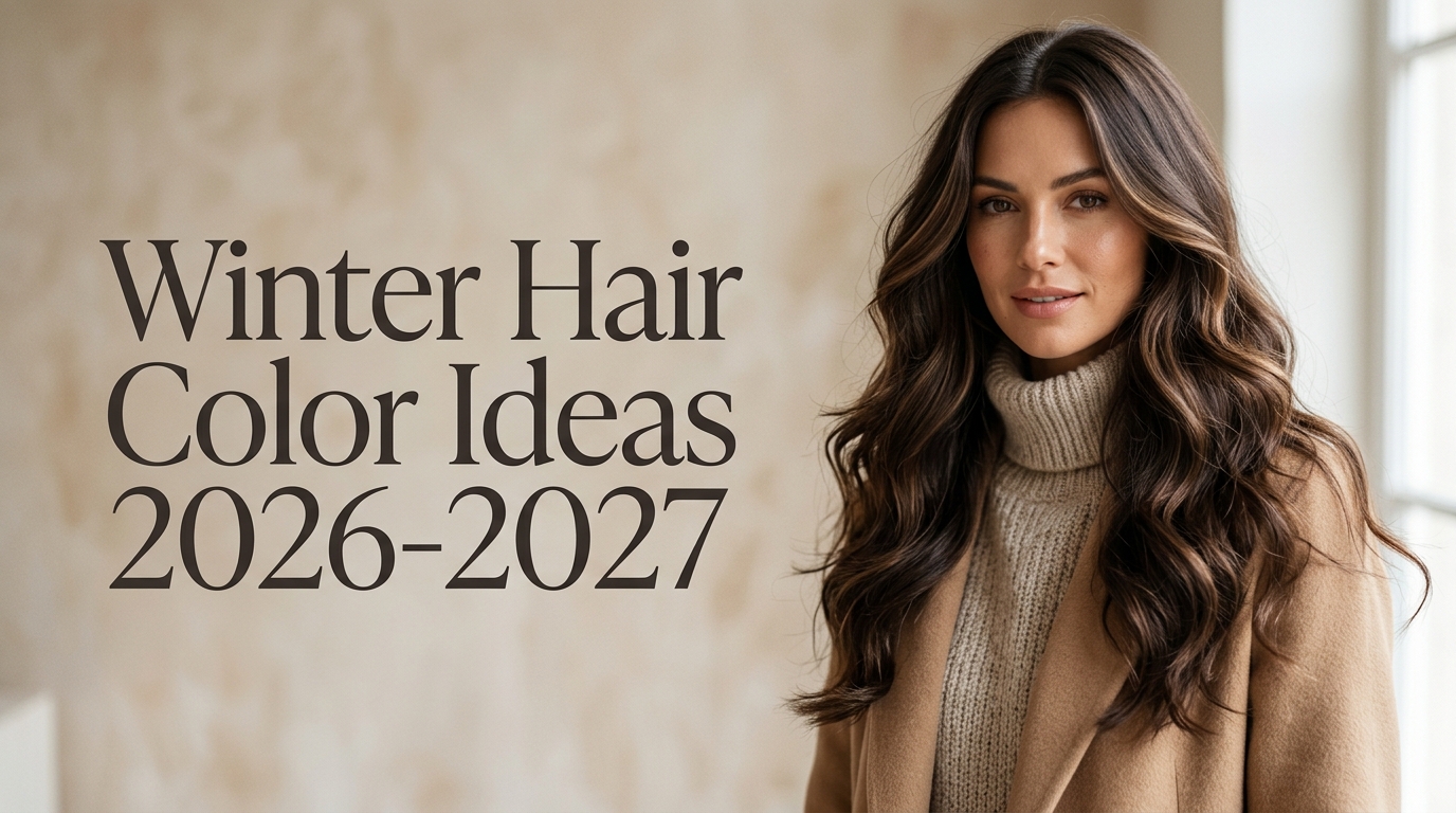 Winter hair color ideas 2026-2027 featuring glossy espresso brown hair with mocha shine and caramel accents.