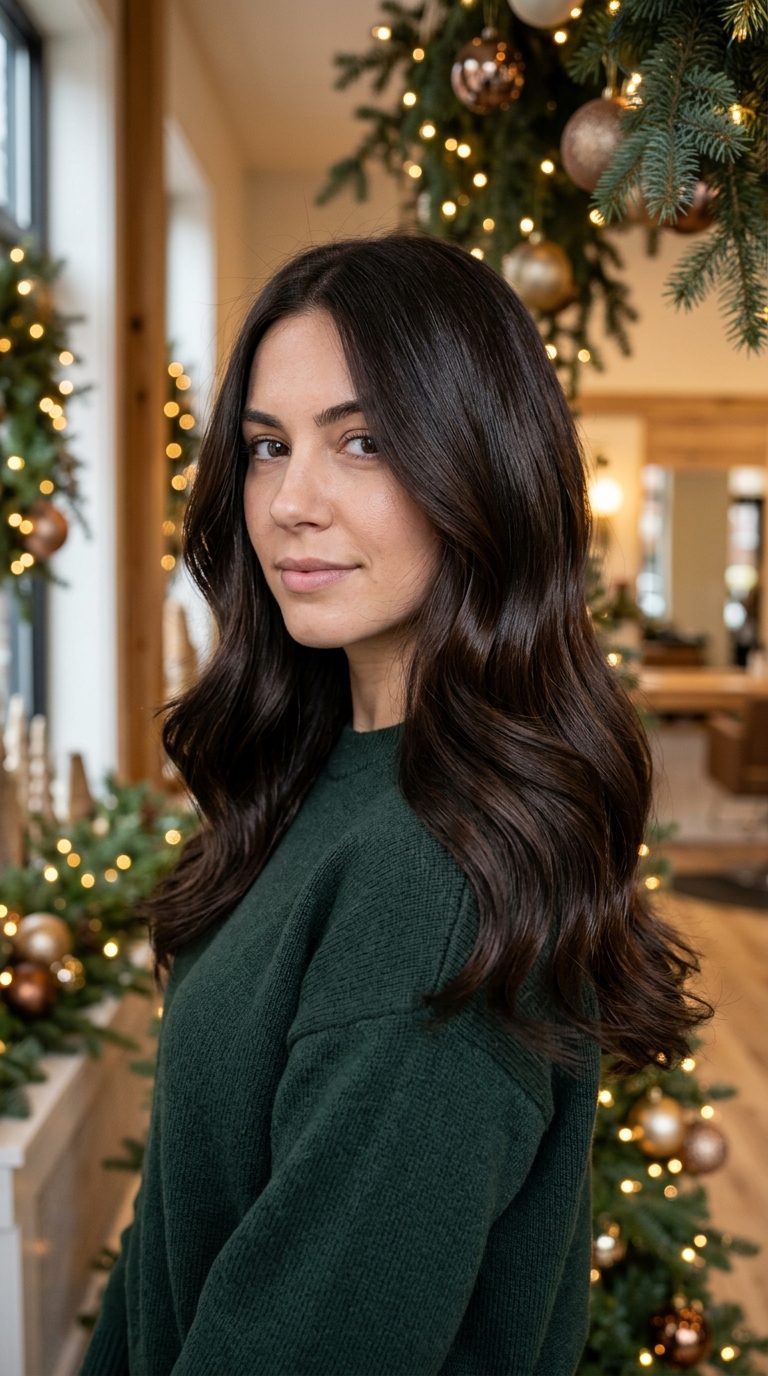 Christmas Hair Color Ideas: Cherry Red, Burgundy and More 11 Glossy Espresso Brown