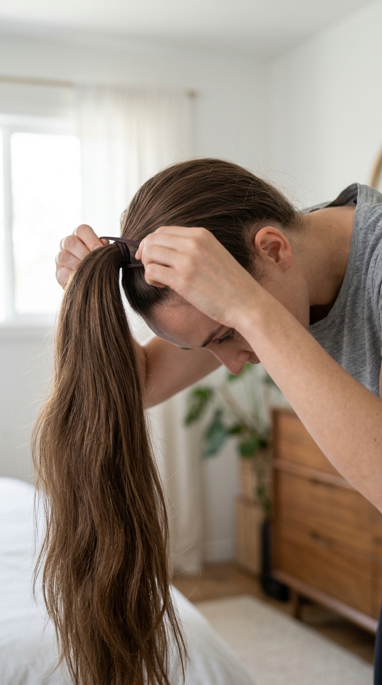 Woman securing hair in ponytail 20261009171137