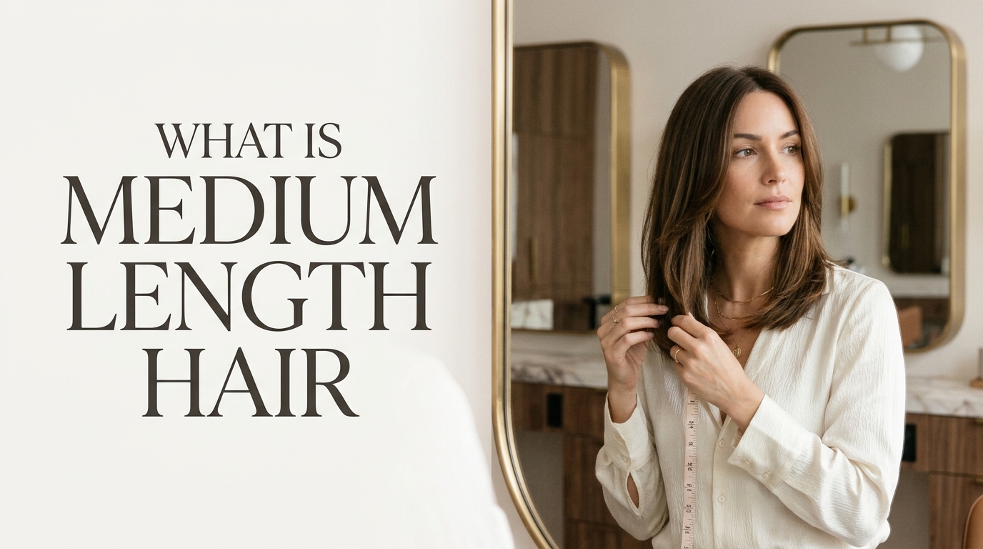 What Is Medium Length Hair? Find Your Perfect Length 1 What Is Medium Length Hair guide showing a woman with collarbone-length brunette hair