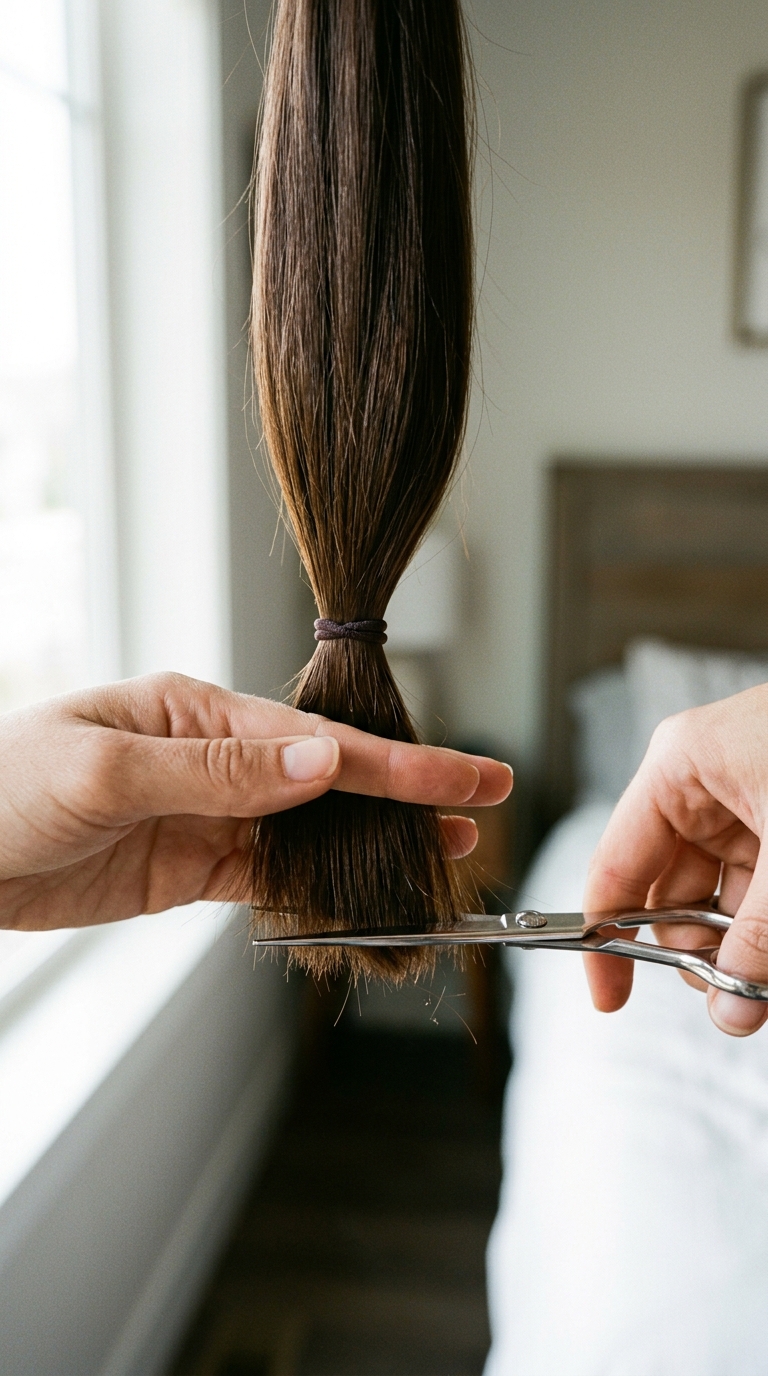 Woman trimming ponytail ends 20261009171204