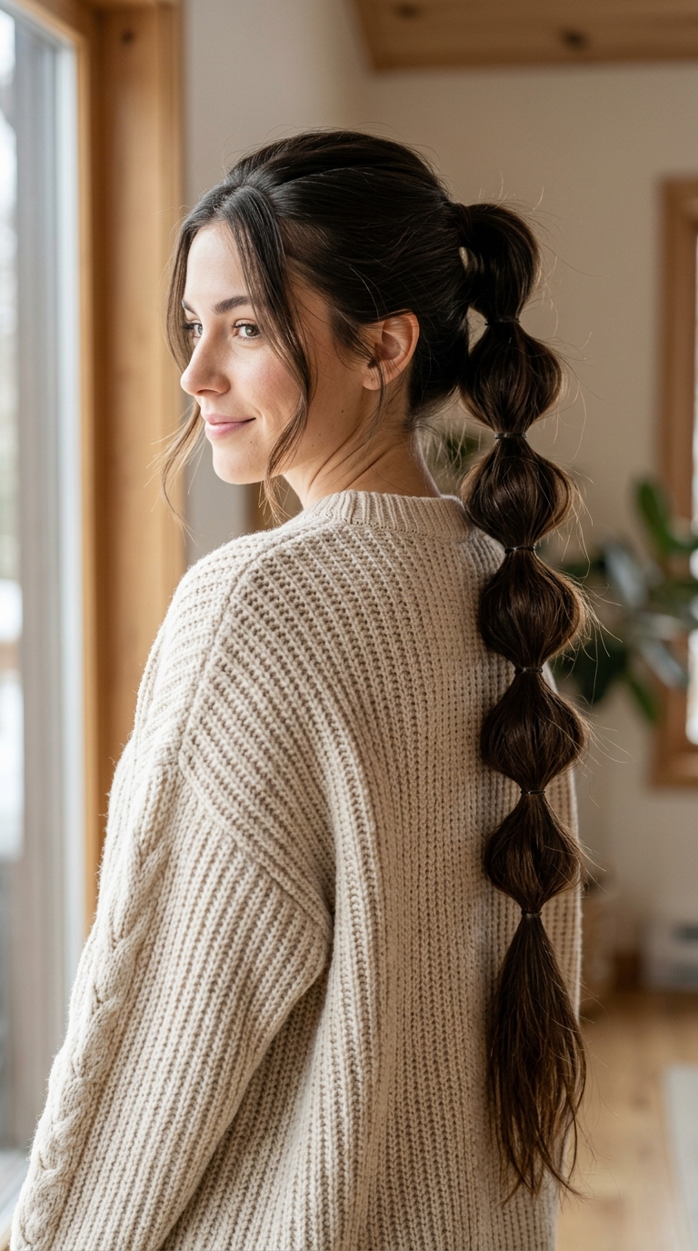 10 Winter Hairstyles for Long Hair That Stay Neat 11 Woman wearing bubble ponytail ha… 20261013185649