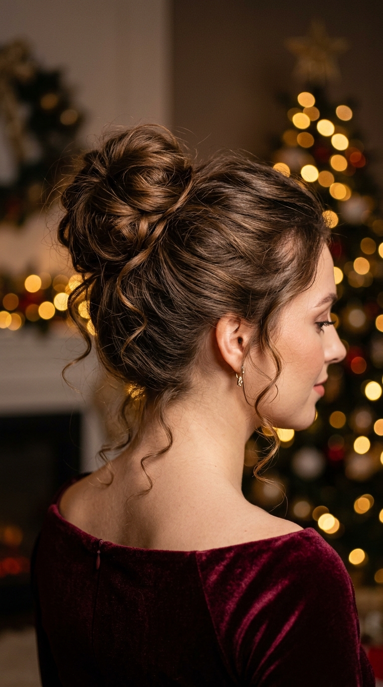 10 Christmas Party Updos for a Beautiful Holiday Look 7 Woman wearing burgundy velvet dress 20261016004705 1