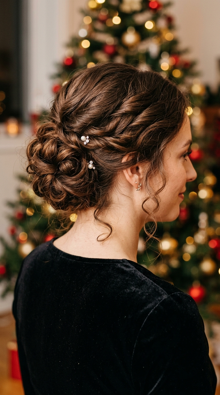 10 Christmas Party Updos for a Beautiful Holiday Look 10 Woman wearing elegant pinned up … 20261016004712 1