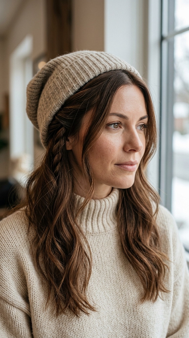 Hairstyles to Wear With a Beanie: 10 Easy Ideas 6 Woman wearing knitted beanie 20261013211639