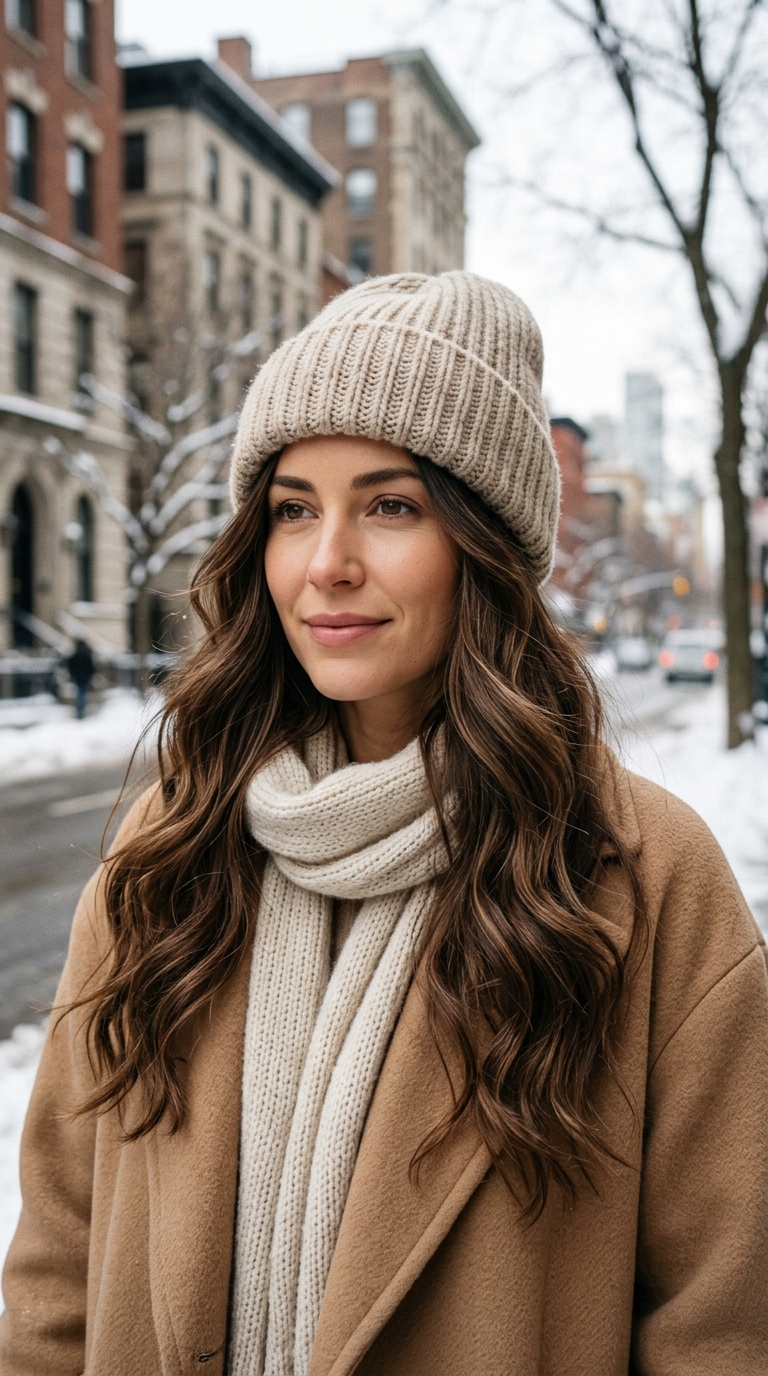 Hairstyles to Wear With a Beanie: 10 Easy Ideas 2 Woman wearing knitted winter beanie 20261013211625