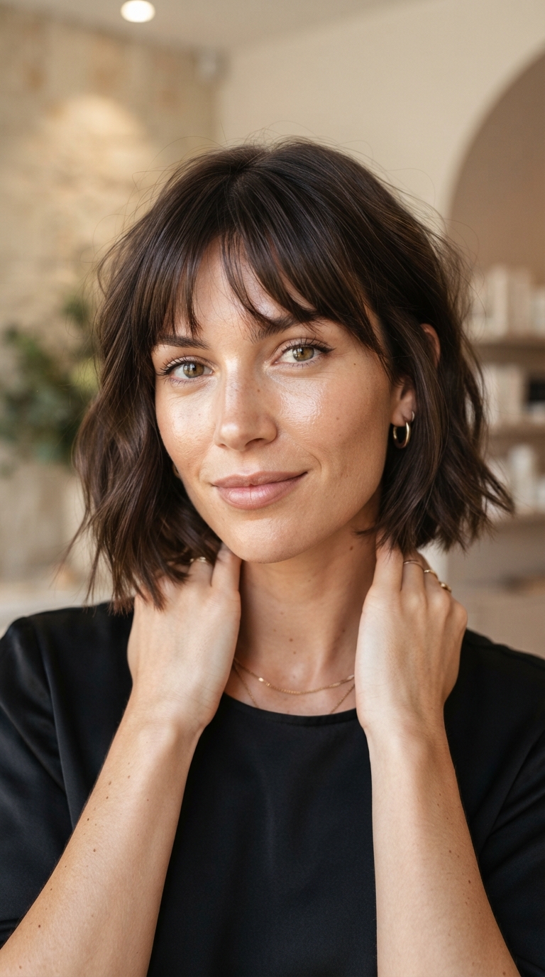 Woman wearing modern French bob 20261005163051