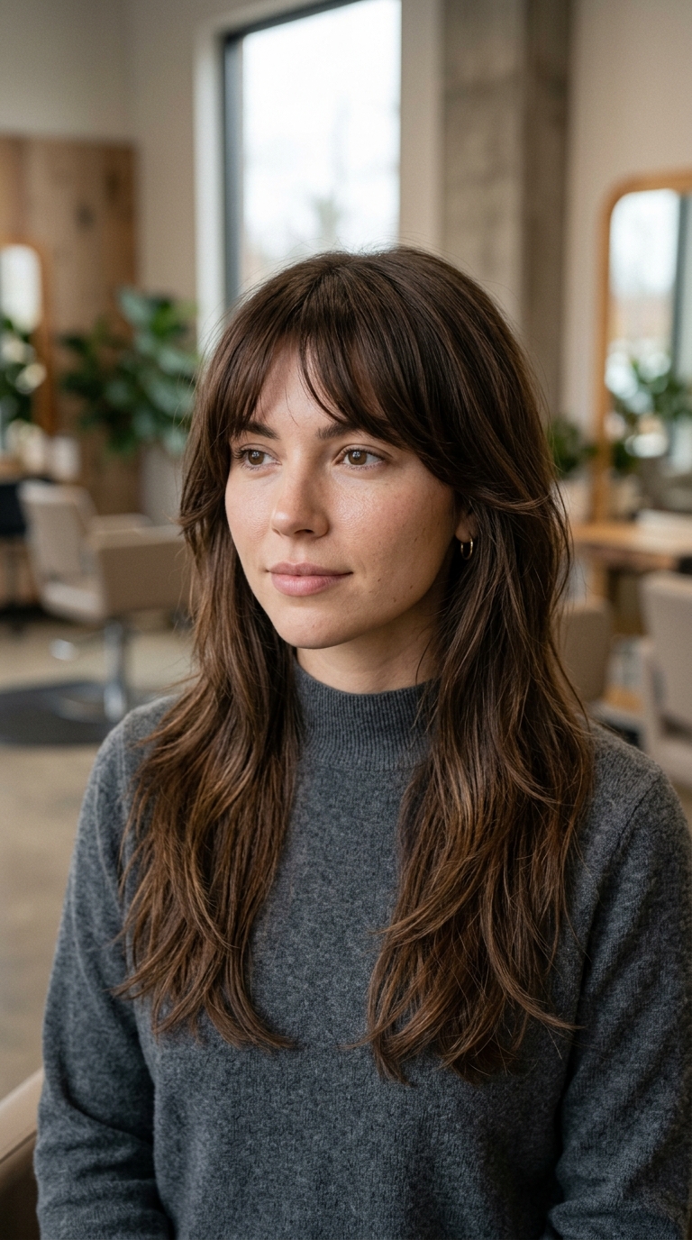 10 Heart Shaped Face Haircut Ideas for 2026 11 Woman wearing modern shag haircut 20261009171945