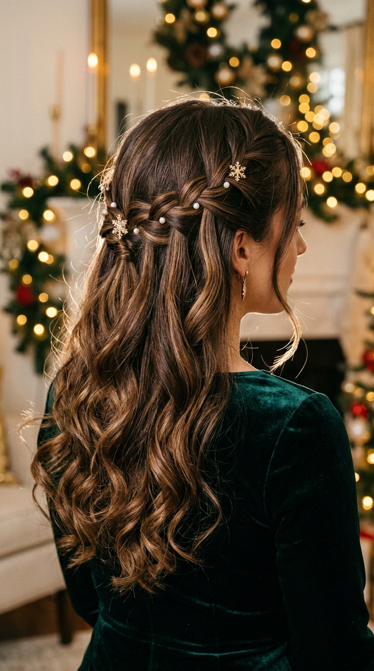 10 Christmas Braids to Try This Season (Easy to Fancy) 6 Waterfall Braid with Loose Curls