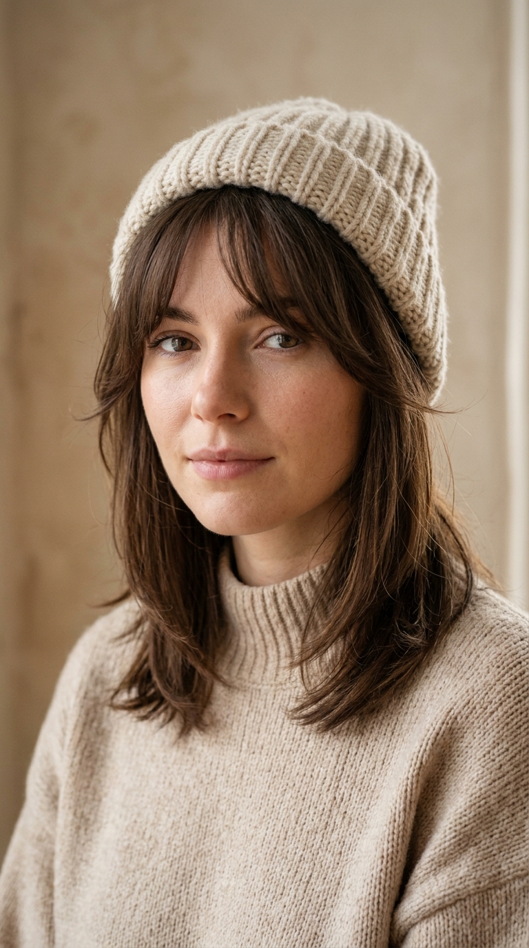 10 Winter Haircuts for Women That Are Easy to Style 5 Woman wearing winter beanie 20261013190446