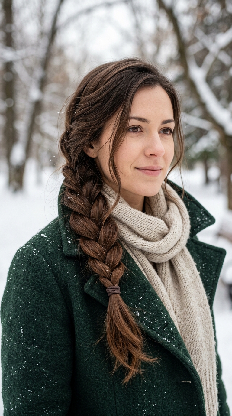 10 Winter Hairstyles for Long Hair That Stay Neat 3 Woman wearing winter braid 20261013185628