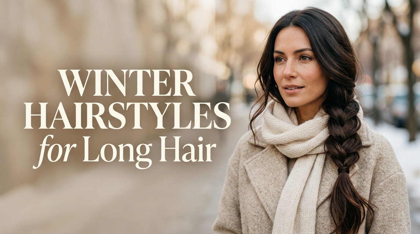 10 Winter Hairstyles for Long Hair That Stay Neat 1 Winter hairstyles for long hair featuring a loose side braid with a cozy winter coat and scarf