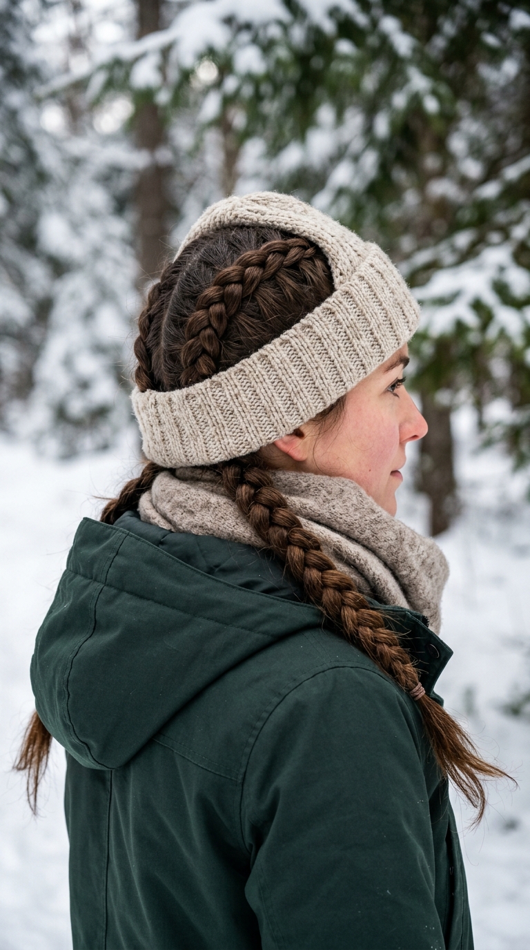 10 Winter Hairstyles for Long Hair That Stay Neat 8 Woman wearing winter knitted beanie 20261013185640