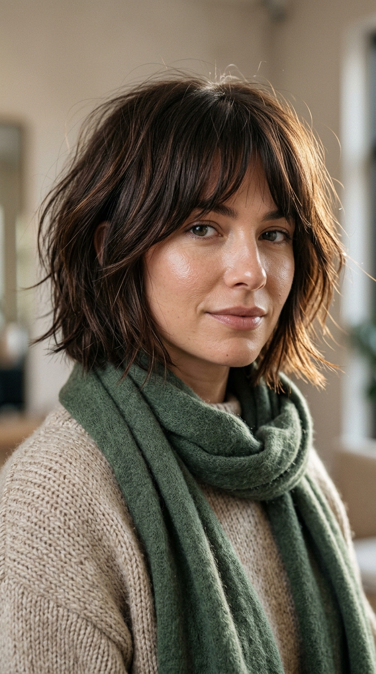 10 Winter Haircuts for Women That Are Easy to Style 4 Woman wearing winter sweater scarf 20261013190443