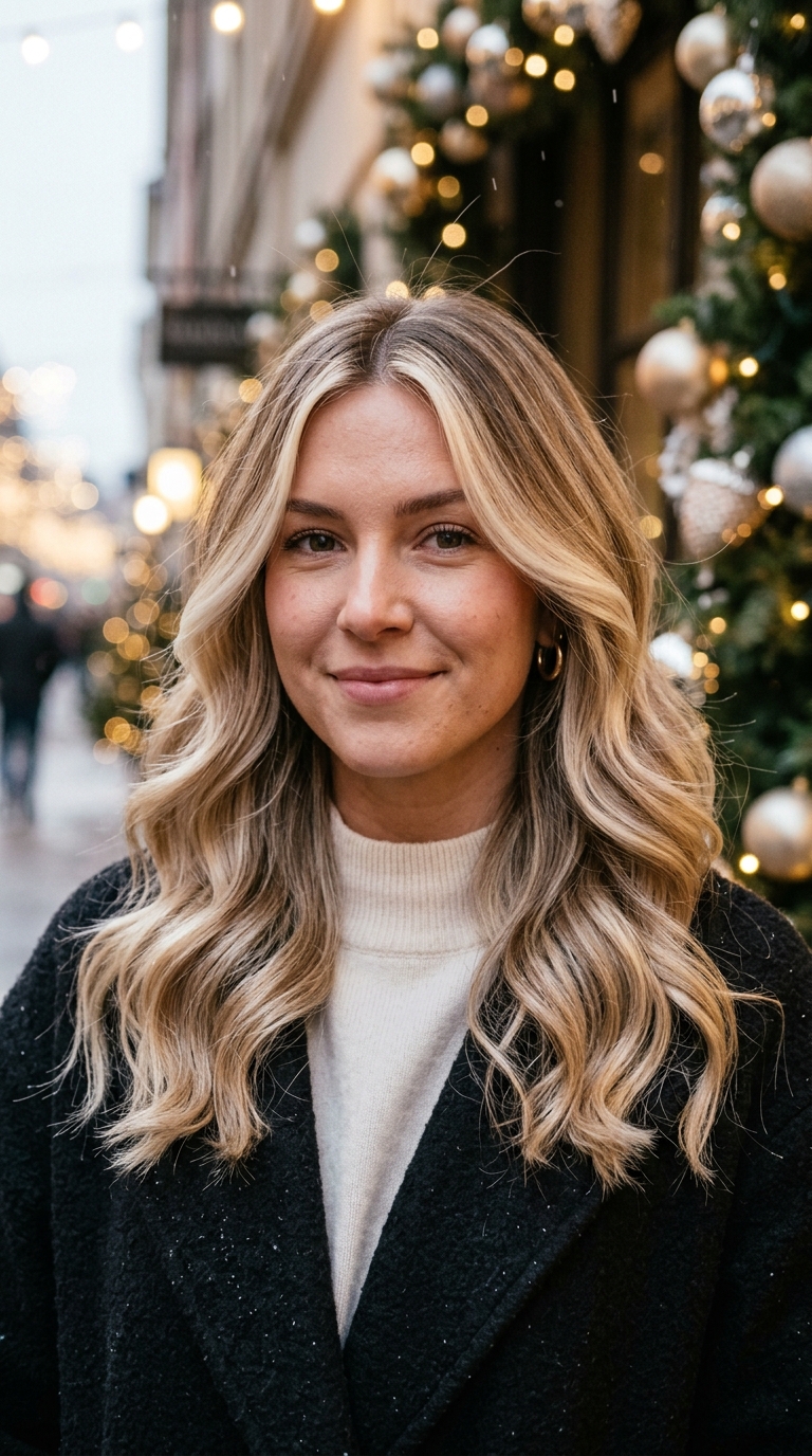 Christmas Hair Color Ideas: Cherry Red, Burgundy and More 6 Champagne Blonde with a Money Piece