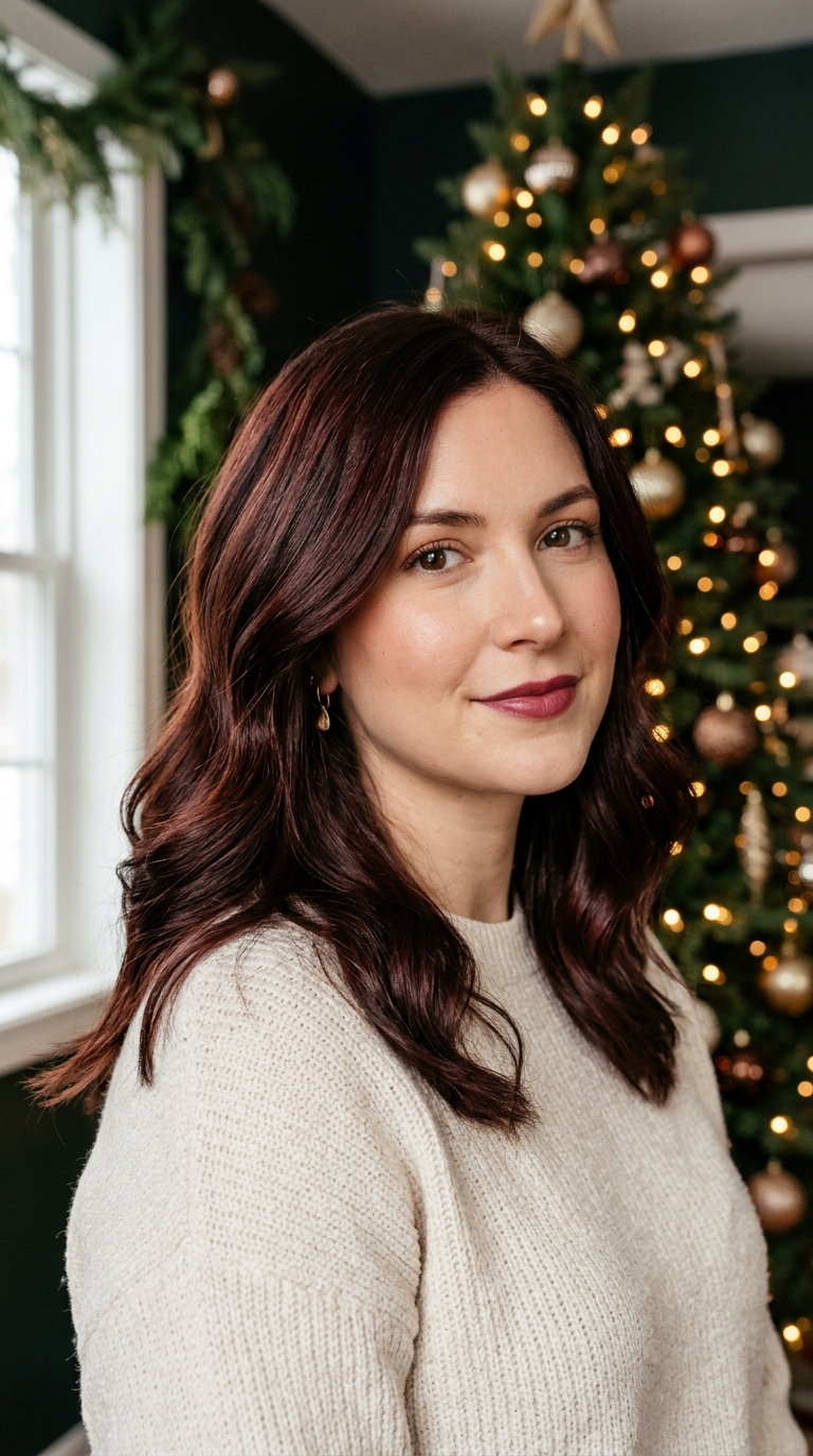 Christmas Hair Color Ideas: Cherry Red, Burgundy and More 5 Chocolate Cherry Brunette