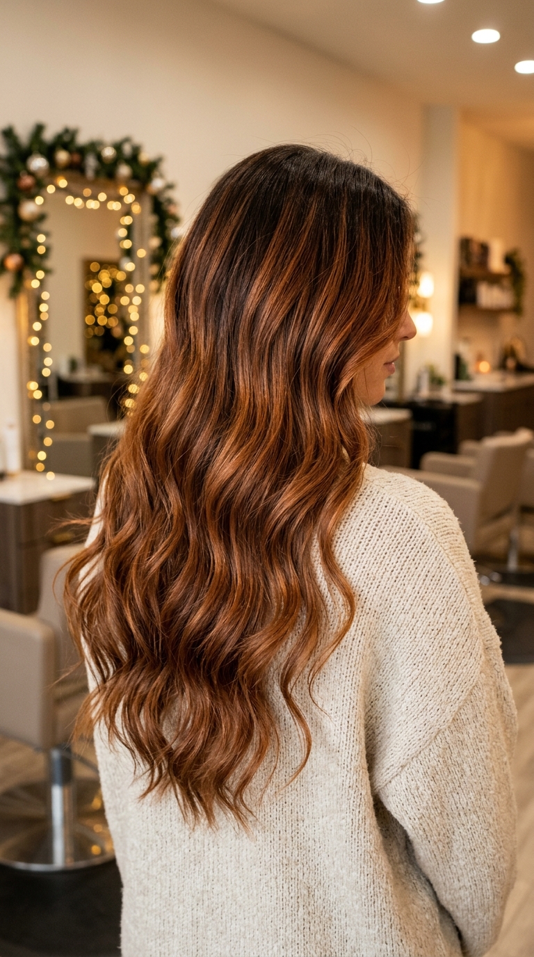 Christmas Hair Color Ideas: Cherry Red, Burgundy and More 4 cinnamon Copper Balayage
