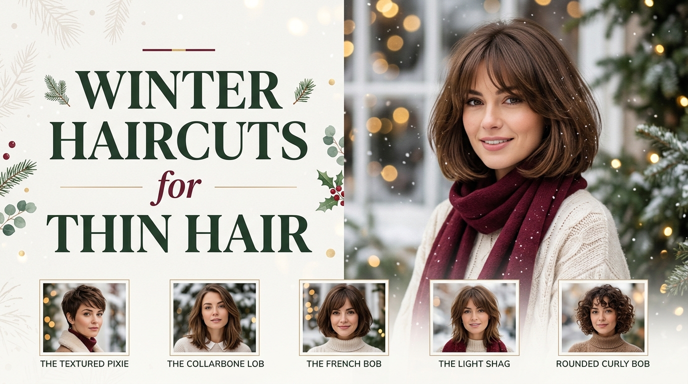10 Winter Haircuts for Thin Hair That Look Fuller 1 Winter haircuts for thin hair featuring a blunt bob, textured pixie, layered lob, and fuller-looking winter hairstyles.